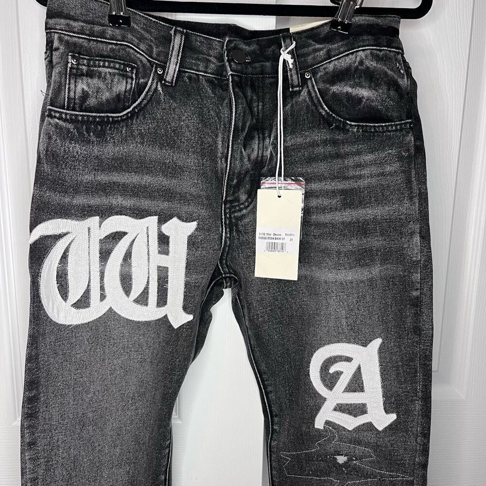 NWT mnml Men's D198 War Straight Denim Size 31 Distressed gray black denim - Picture 3 of 9